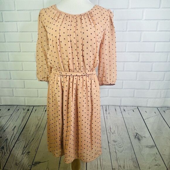 10/$25🦋 En Focus Pink & Black Polka Dot 3/4 Sleeve Belted Dress - 14W - Picture 1 of 14